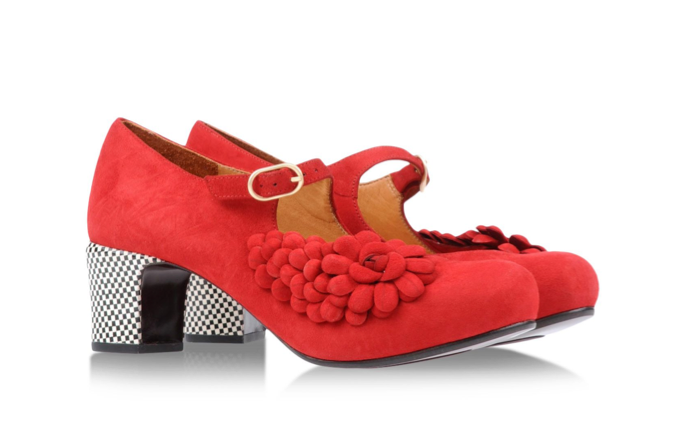 Red Chie Mihara shoes with checkered heel