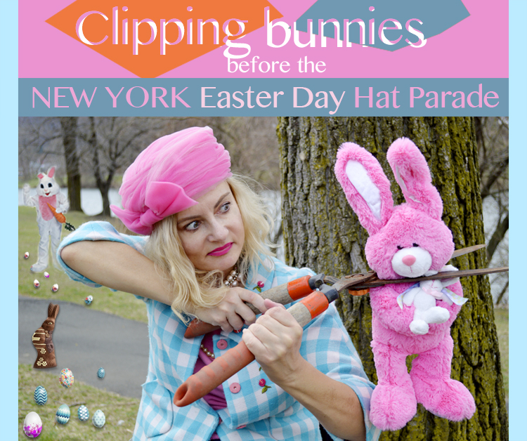 clipping bunnies before the NY Easter Day Hat Parade