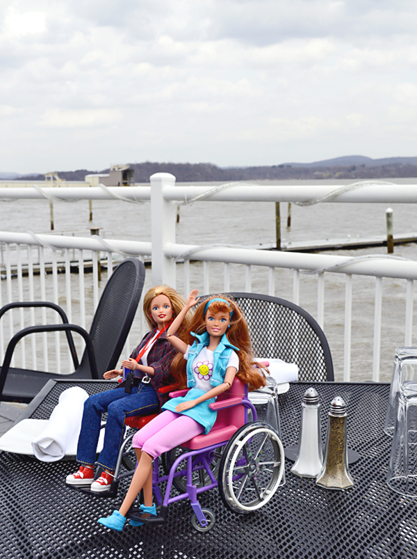 Wheelchair Barbies having lunch on the Hudson River