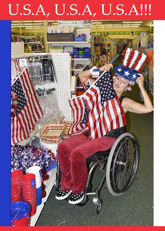 Patriotic wheelchair disabled girl