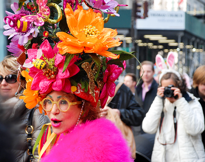 Pink flower lady at the easter hat parade 2016 nye