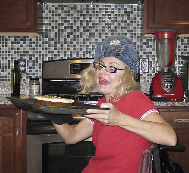 Baking with a jean turban.