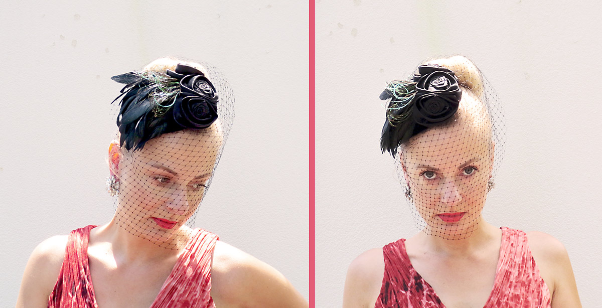1950s look with fascinator hat