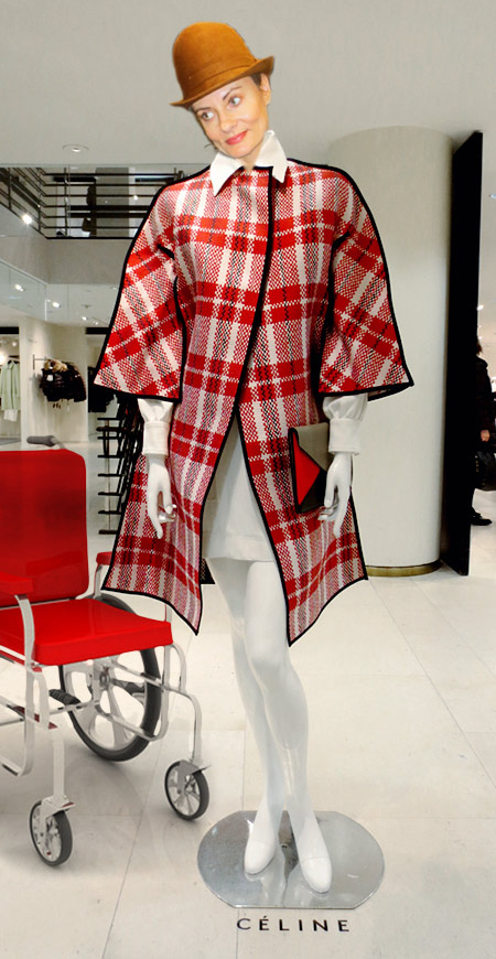 Red plaid Celine coat at Barneys NY