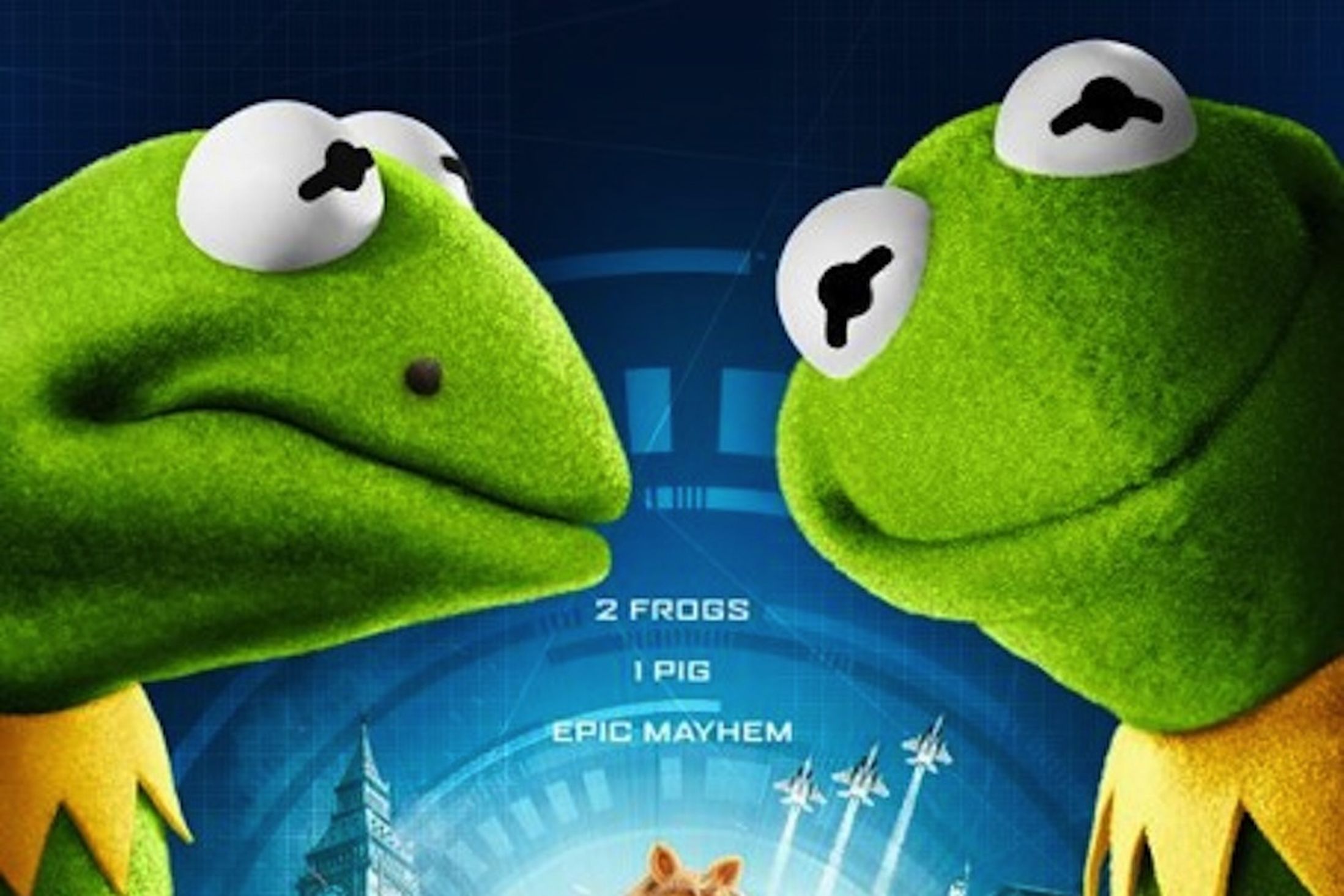 Kermit and Constantine from the Muppets Most Wanted Movie