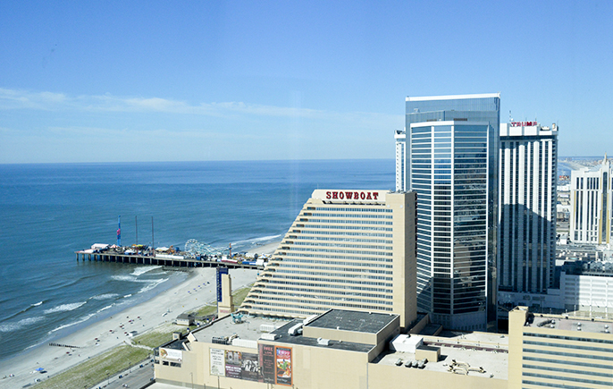 view from revel hotel double queen bed room
