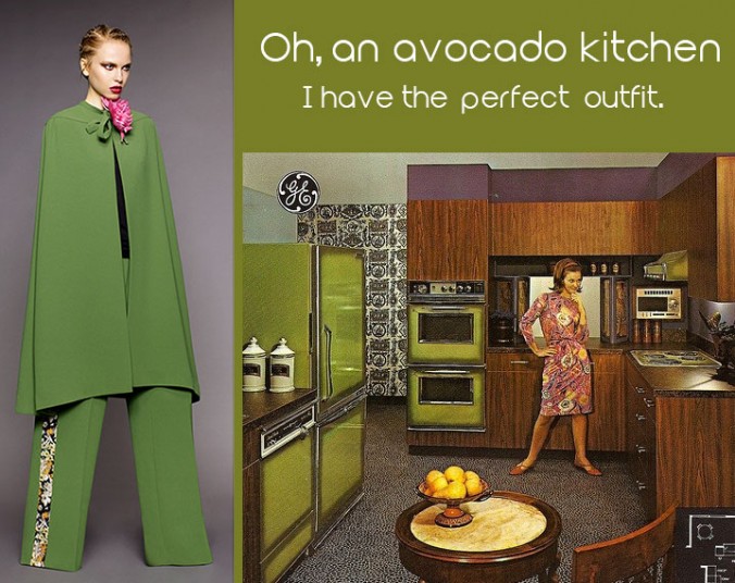 Avocado green kitchen 1960s with model