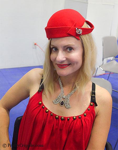 1050s red vintage hat and rhinestone necklace