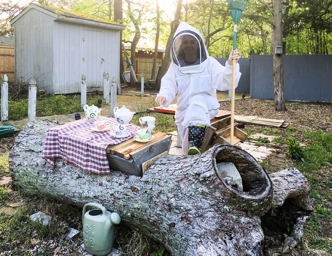 Mother's Day ideas - My BFF dressed as a beekeeper while serving tea.