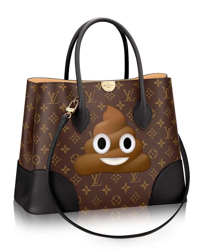 Louis Vuitton bag with poop emoji