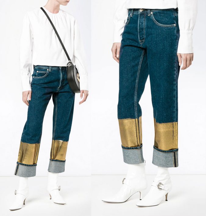 Loewe gold dipped jeans on Moda Operandi