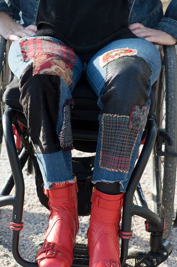 closeup Junya DIY patchwork jeans